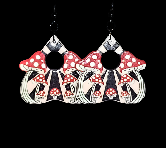 Polka Dot Mushroom Planchette Earrings
