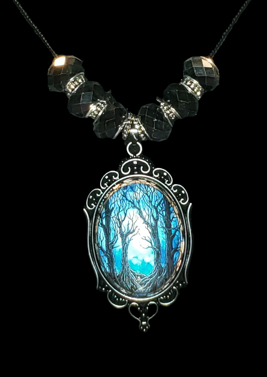 Blue Midnight in the Woods Amulet Necklace